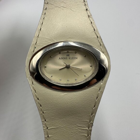 Anne Klein Accessories - 3/$30 Anne Klein Watch Women Silver Tone Cream Leather Band New Battery 8.5"